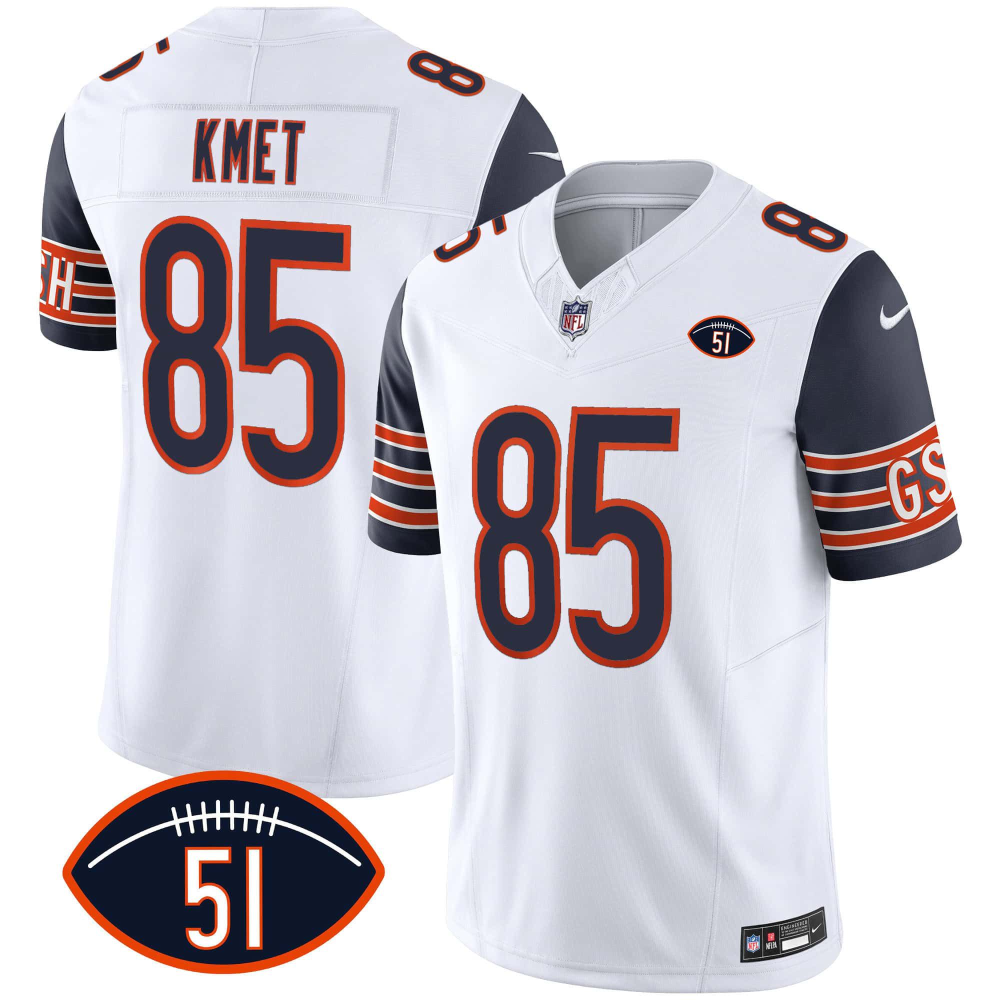 Men Chicago Bears #85 Kmet White 2024 Nike Patch GSH Vapor NFL Jersey style 1